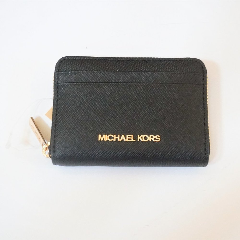 Michael Kors JST Card Case Wallet Black/Gold